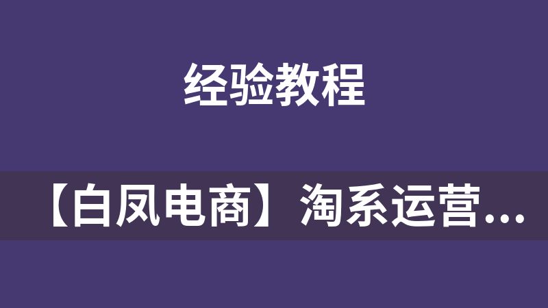 【白凤电商】淘系运营21天速成班2026年(价值4999元)