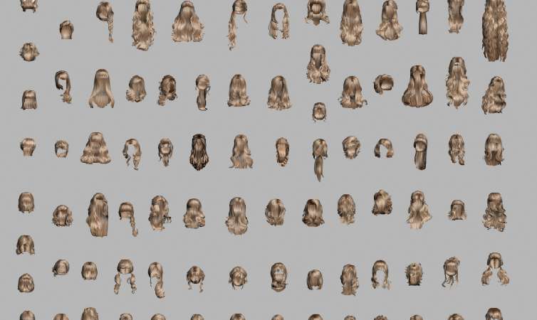 500个现代女性人头发型模型库高精度带贴图3dmax,u3d用