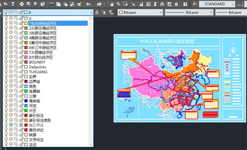 中国行政区划图(中国地图CAD版）
