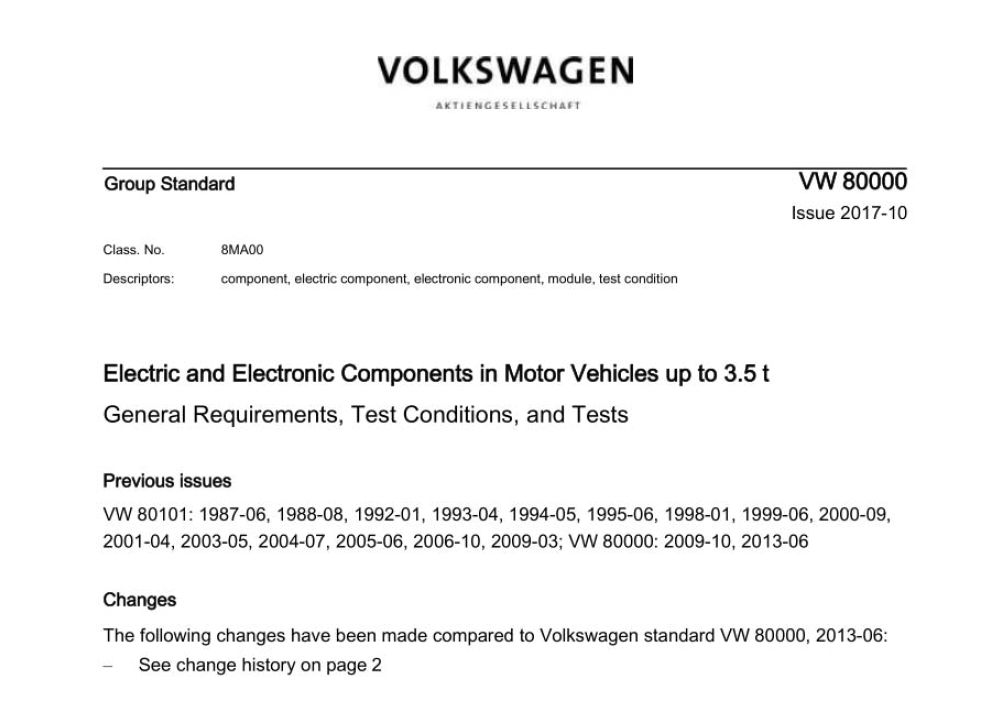 VW80000(3.5吨以下汽车电气和电子部件试验项目、试验条件和试验要求)英文版