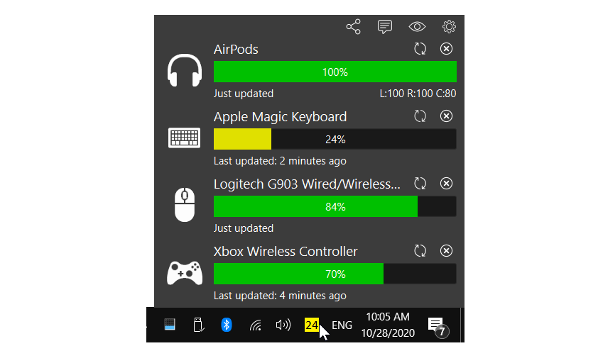 一款Windows电脑连接蓝牙设备电量查看软件