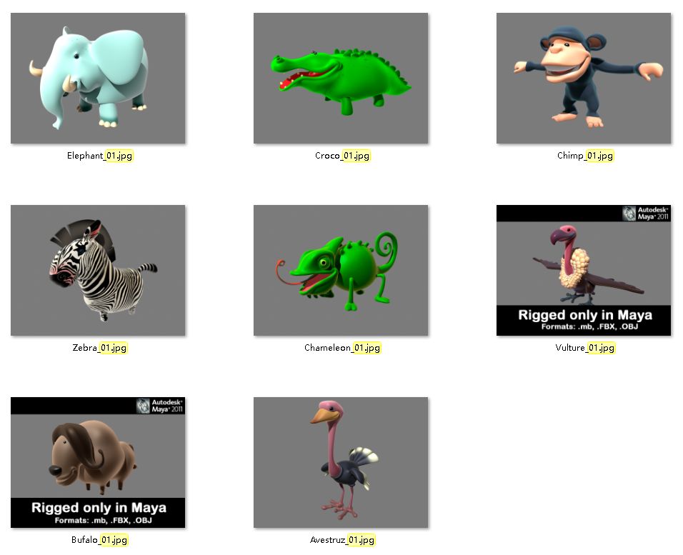 26个卡通动物3D模型合辑（.fbx.obj.mb）