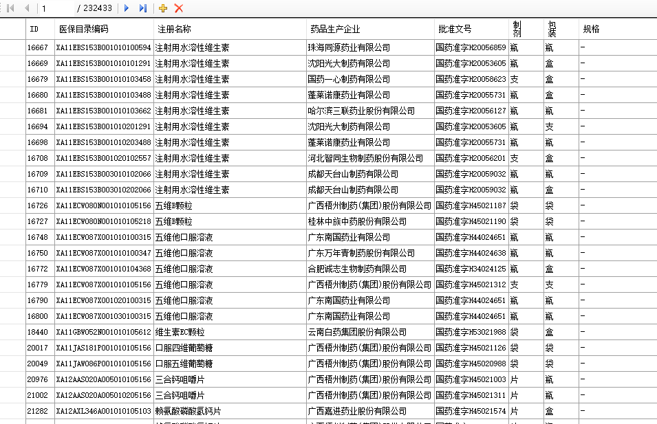点击放大 23万条医保基本药品目录access数据(mdb数据)