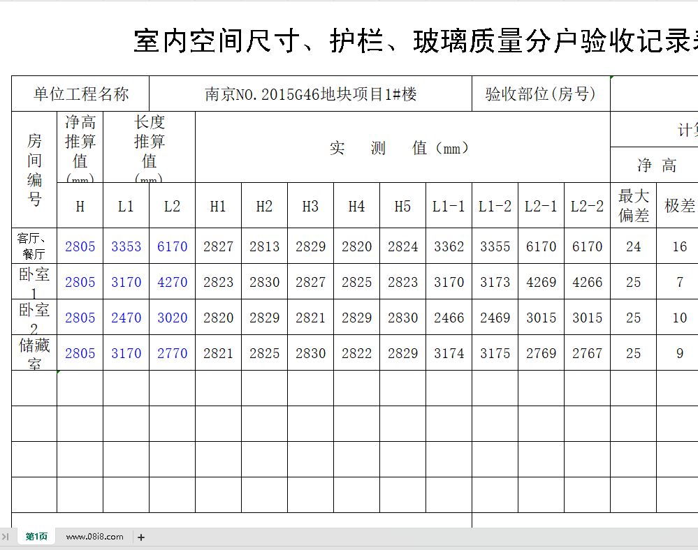 装修分户验收excel表格(含公式)自动测算结果