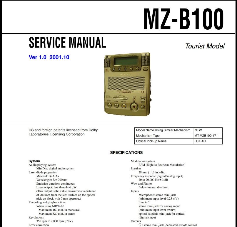 SONY MZ-B100.pdf维修手册
