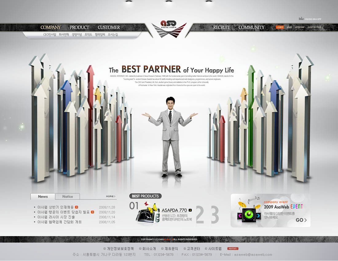 韩国大气的商务企业网页模板首页psd下载_企业网站模板