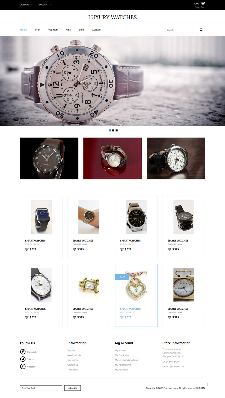 黑色大气响应式手表店铺购物商城模板html源码_商城网站模板