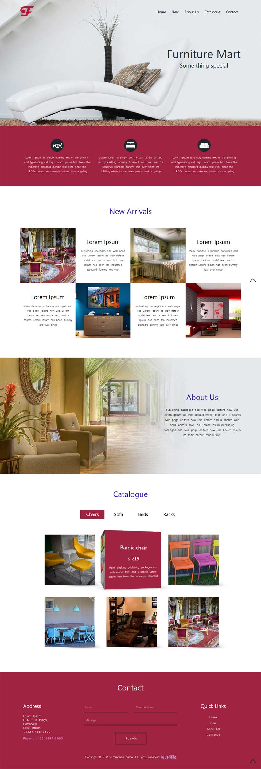 红色宽屏的室内家具装饰公司展示html5模板_html单页模板