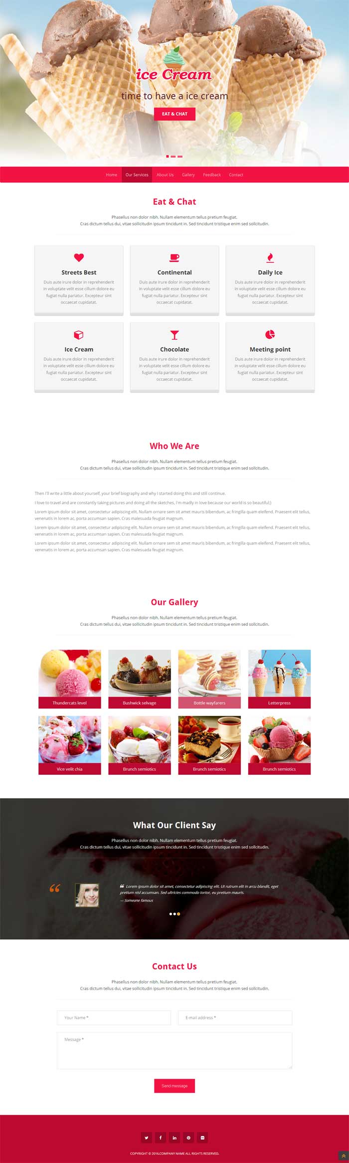 红色简洁的冰淇淋甜品店铺展示模板_html单页模板