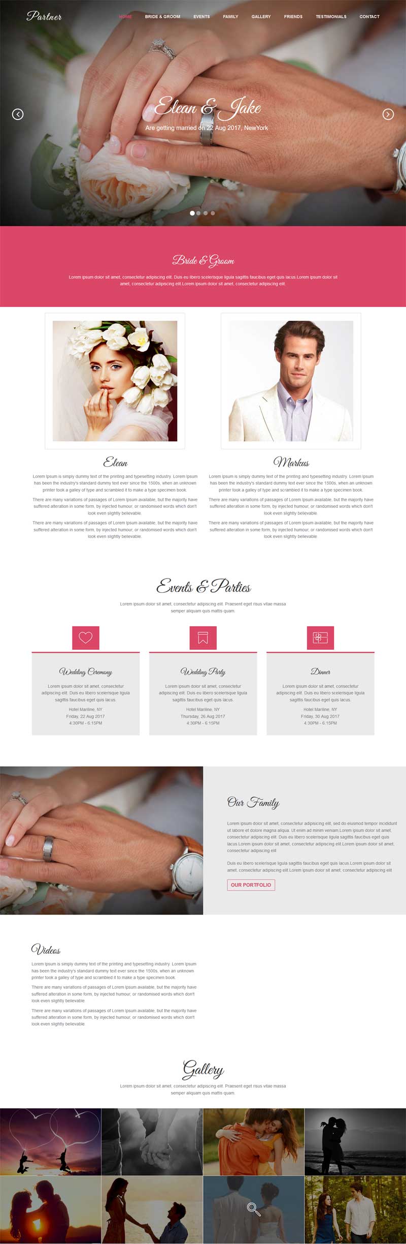 粉色宽屏的婚纱摄影网站展示html5模板_html单页模板