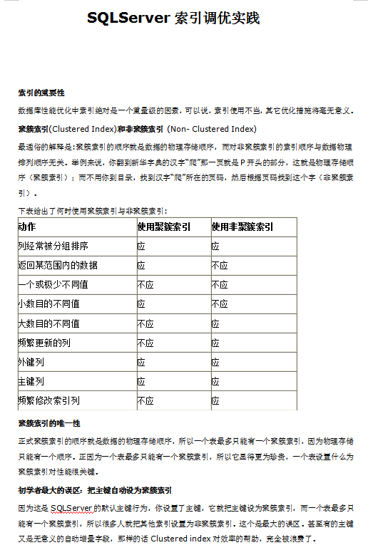 SQLServer索引调优实践_数据库教程