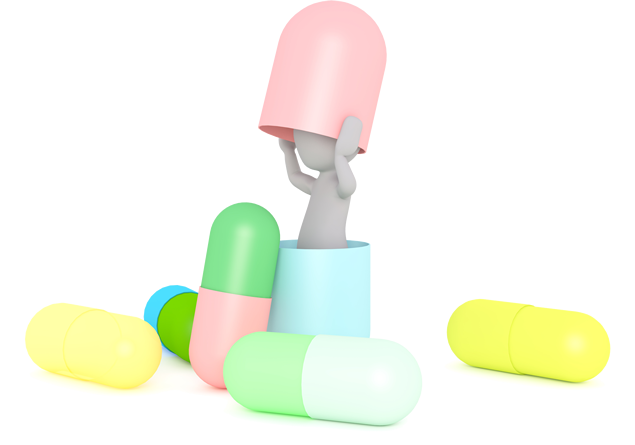 3D小人与彩色胶囊