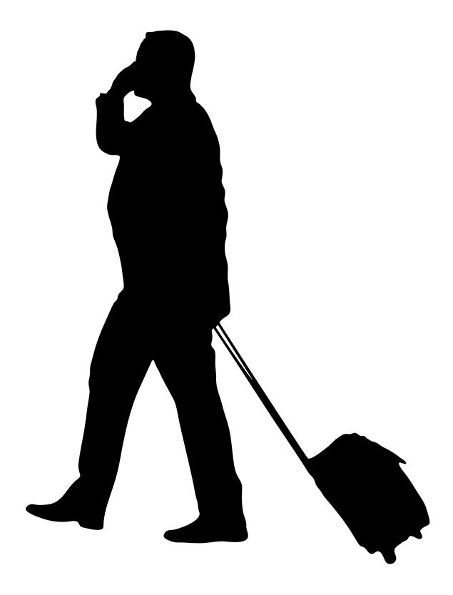 商务人物拉着拉杆箱剪影图片