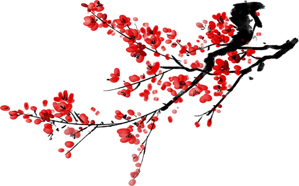 水墨枝头红花免抠图