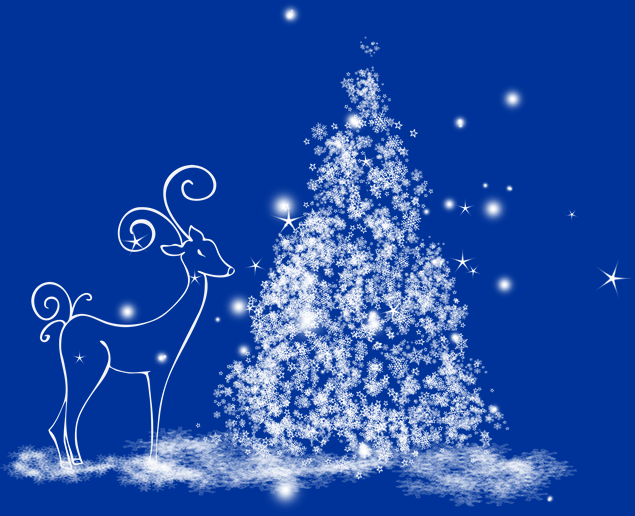 驯鹿与圣诞树雪花