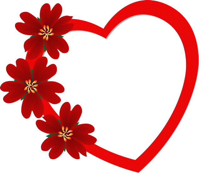 红色花朵与红色爱心相框