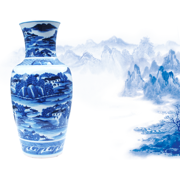 蓝色山峦 青花瓷花瓶