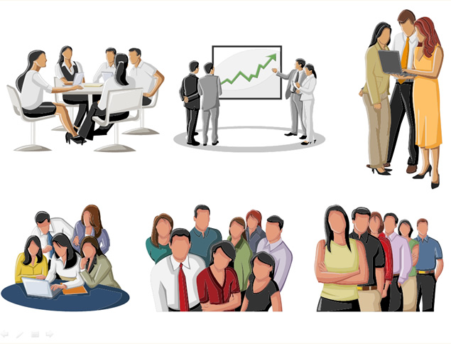 商务人物会议讨论彩色剪影类ppt素材